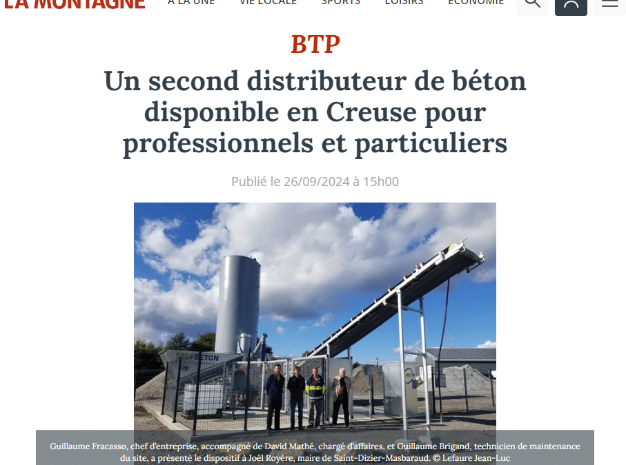 Article paru dans la Montagne du 29/09/24 sur le lancement de notre SELF BETON pour particuliers et professionnels